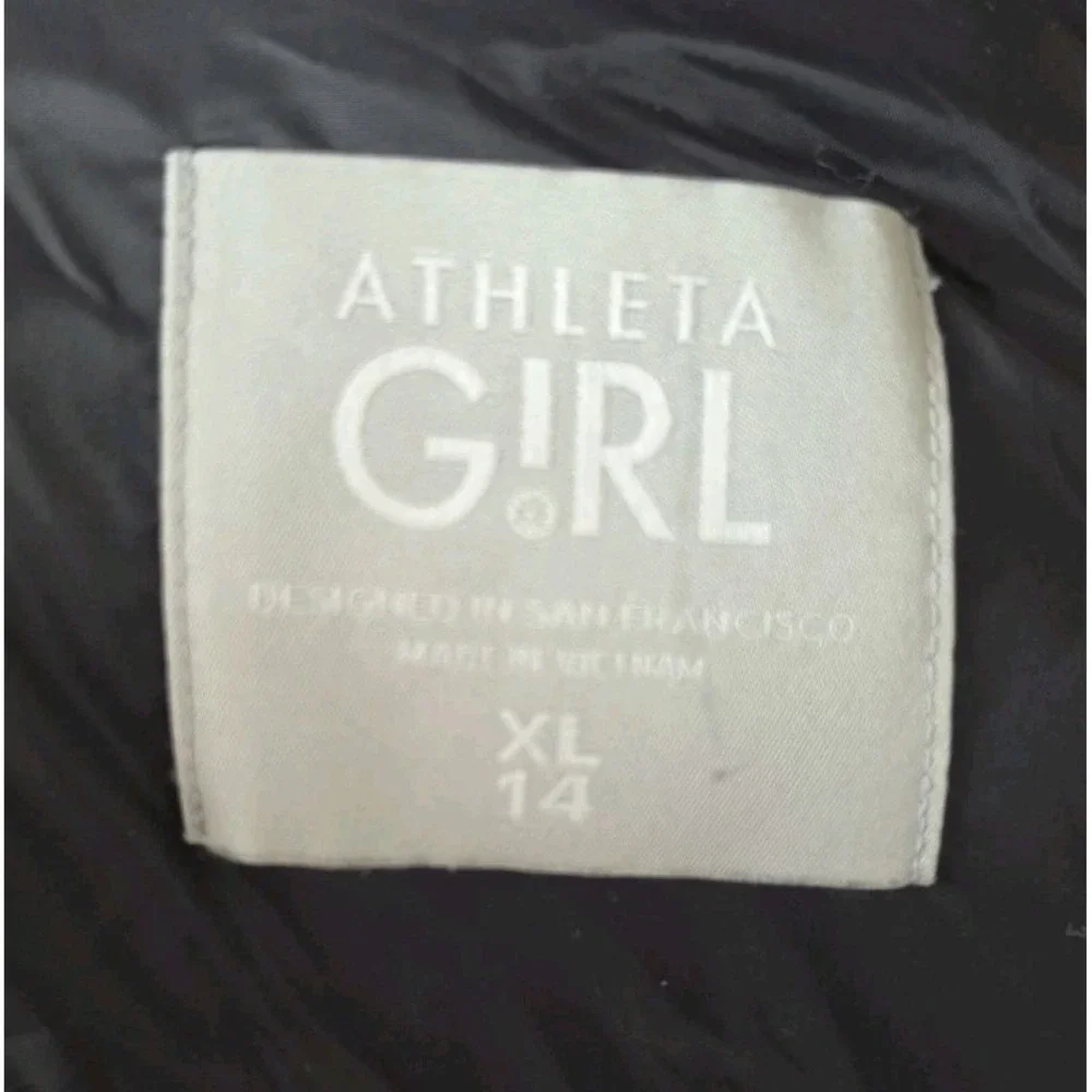 Athleta Girl Black Puffer Jacket Hooded Quilted Back To School XL 14 Thumbholes